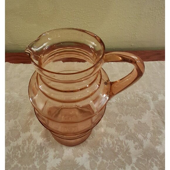 Antique Pink Pitcher Horizonal Ribbed Depression Glass Large Ice Tea / Beverage - Picture 2 of 6